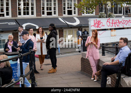 LONDON, ENGLAND - September 15, 2019 , People outside of Global Shakespeare Stock Photo
