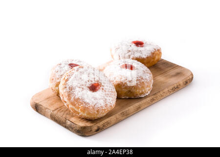 Hanukkah sufganiyot isolated on white background. Traditional Jewish donuts for Hanukkah. Stock Photo