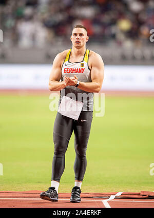 Doha, Katar. 06th Oct, 2019. Johannes VETTER (Germany/3rd place) Final javelin of the men, on 06.10.2019 World Championships 2019 in Doha/Qatar, from 27.09. - 10.10.2019. | Usage worldwide Credit: dpa/Alamy Live News Stock Photo