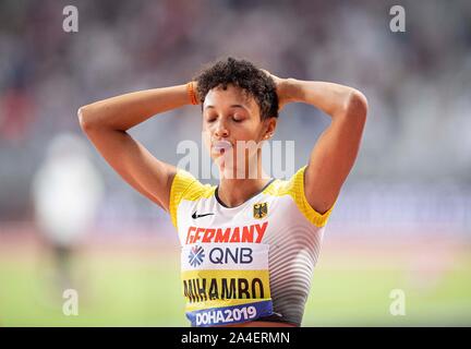 Doha, Katar. 06th Oct, 2019. Winner Malaika MIHAMBO (Germany/1st place) gesture, gesture, final Women's Long Jump, 06.10.2019 World Championships 2019 in Doha/Qatar, from 27.09. - 10.10.2019. | Usage worldwide Credit: dpa/Alamy Live News Stock Photo