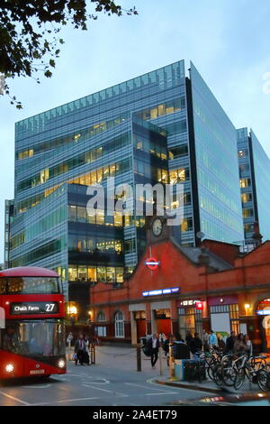 Hammersmith Grove, a contemporary office building and the tube station at Hammersmith, London, UK Stock Photo