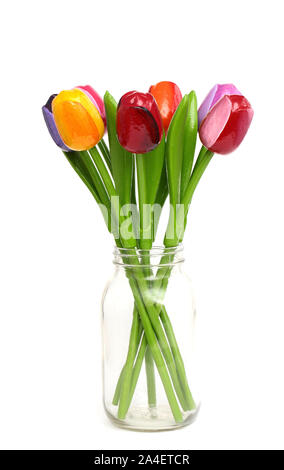 Wooden tulips against a white background Stock Photo