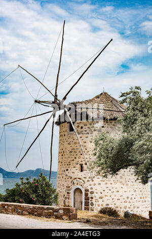 Old windmill at Perama, Lesbos, Greece. Stock Photo