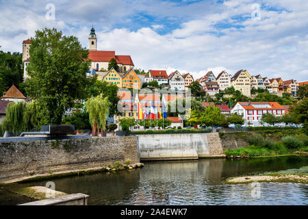 Germany, Timbered houses of old town in black forest village horb am neckar behind water of neckar river, a beautiful scenery Stock Photo
