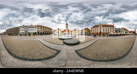 360 degree panoramic view of BYALYSTOK, POLAND - JULY, 2019: Full seamless spherical hdri panorama 360 degrees angle view in medieval pedestrian street place of old town in equire