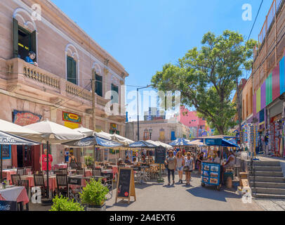 Bars, restaurants and cafes on El Caminito, a colourful street in La Boca district of Buenos Aires, Argentina Stock Photo