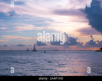 Key West sunset, Gulf of Mexico with yachts and boats on the background Stock Photo