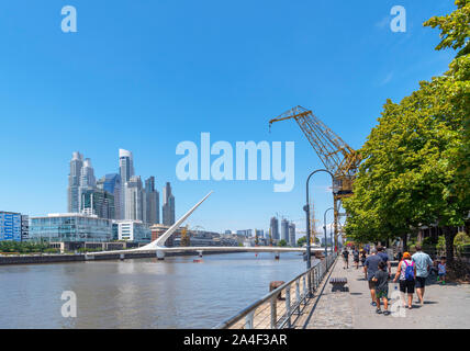 Waterfront at Puerto Madero looking towards the Puente de la Mujer footbridge, Buenos Aires, Argentina Stock Photo