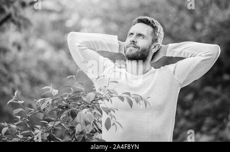 Man with Beard on Happy Face Enjoy Life in Ecologic Environment. Eco  Friendly Lifestyle Concept Stock Photo - Image of happy, defocused:  143936340