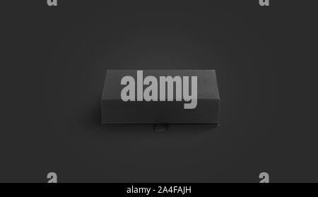 Blank black closed fabric box for accessory mockup, darkness background Stock Photo
