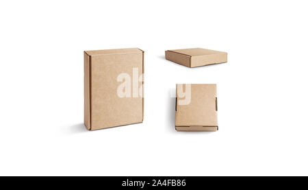Blank craft corrugated box mock up isolated, stand and lying Stock Photo