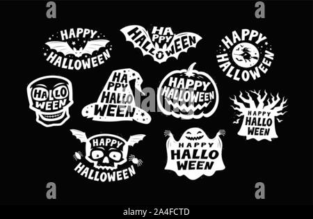 Happy Halloween set of labels or emblems. Holiday vector illustration Stock Vector