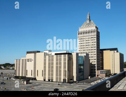 Rochester, New York, USA. October 13, 2019. Elevated view down State Street in downtown Rochester , New york of Monroe Community College and Kodak Cor Stock Photo