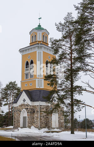 Kerimaki, Finland- 03 March 2015: View of the Kerimaki Church, the biggest wooden church in the world. Winter landscape. Stock Photo