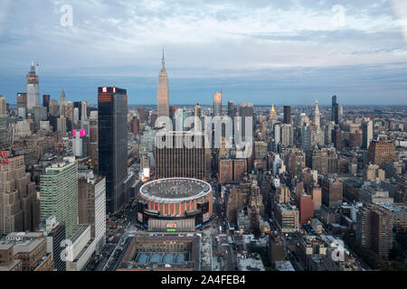 NEW YORK CITY, NY - October 5, 2019: Aerial view of the Madison Square Garden in Manhattan, New York City, NY, USA, looking West.