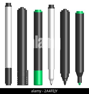 Set of different text markers, with and without a cup. Isolated on white background, vector illustration. Stock Vector