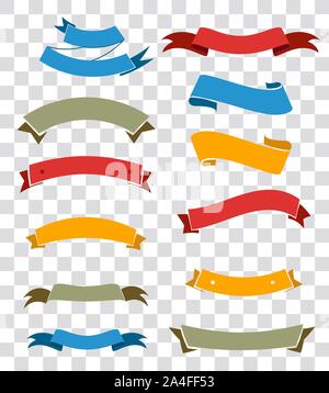 Ribbon elements set isolated on transparent background. Starburst label. Vintage. Modern simple ribbons collection.  Stock Vector