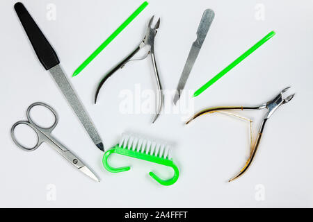 Manicure and pedicure tools on a white background. Stock Photo