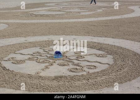 A section of sand labyrinth on Heceta Beach in Florence, Oregon, by artist Denny Dyke. Stock Photo