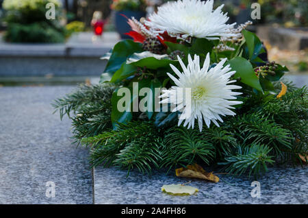 beautiful garland with white chrysanthemum flowr Stock Photo