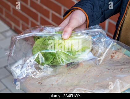 Plastic garbage on food Stock Photo