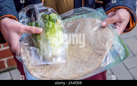 Plastic garbage on food Stock Photo