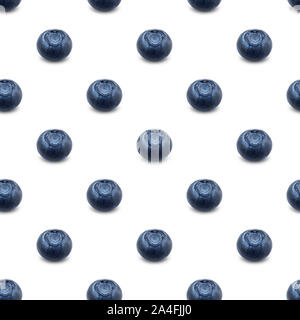 Seamless pattern with blueberries on a white  background. Modern style isometric concept.Flat lay, top view. Stock Photo