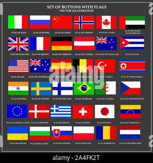 Bright set of banners with flags. Colorful illustration with flags of the world for web design. Vector illustration with grey background. Stock Vector