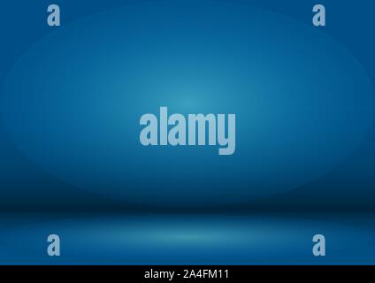 Blank blue Studio background with vignette. The blue background is illuminated by a light source. Stock Vector