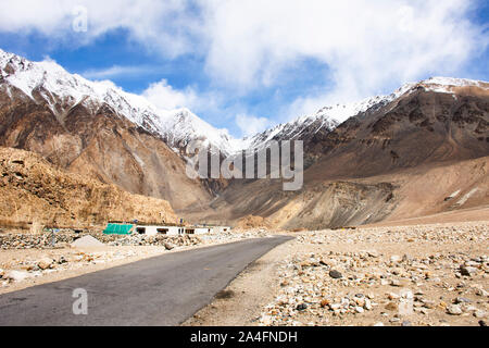 View landscape with Himalayas mountains and between Diskit - Turtok Highway and Pangong lake road go to Pangong Tso high grassland lake while winter s Stock Photo