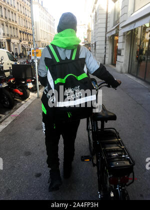 Uber Eats meal deliverer, Lyon, France Stock Photo