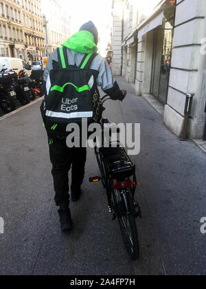 Uber Eats meal deliverer, Lyon, France Stock Photo