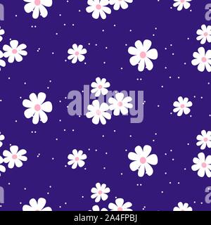 White daisy on blue background seamless pattern texture. Stock Vector
