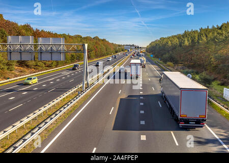 Afternoon motor Traffic on the A12 Motorway seen from above. This is one of the Bussiest highways in the Netherlands Stock Photo