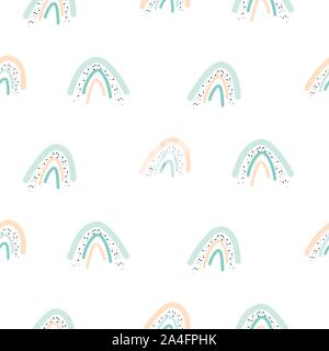 Seamless pattern with pastel color rainbow shapes. Light pink and mint texture. Stock Vector