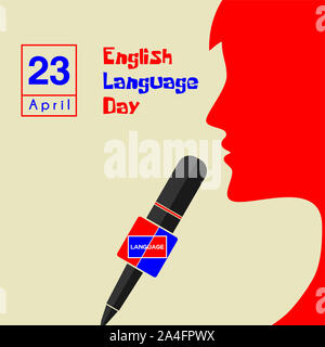 English Language Day with speaking women on microphone vector cartoon Stock Photo