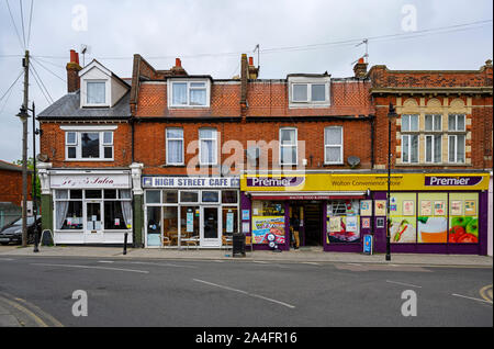 Local shops, Walton-on-the-Naze, Essex, England. Stock Photo