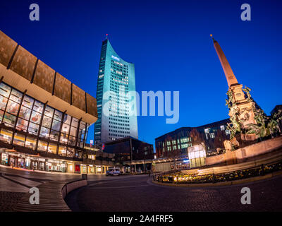 Opera House with Tower in Leipzig at night Stock Photo