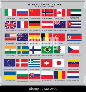 Bright set of banners with flags. Colorful illustration with flags of the world for web design. Vector illustration with grey background. Stock Vector