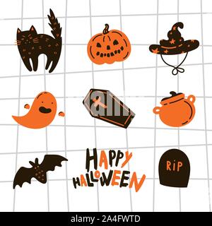 Collection of halloween icon and character. Stock Vector
