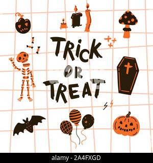 Collection of halloween icon and character. Stock Vector