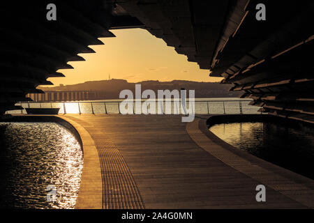 View through to the Tay Road Bridge from the V&A Museum at sunrise. Stock Photo