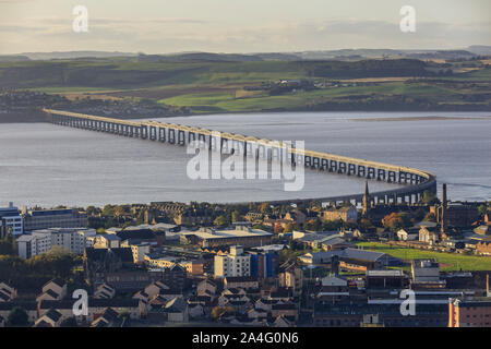 The Tay railway bridge spanning the Firth of Tay at Dundee. Stock Photo