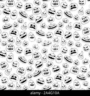 Vector seamless tileable black and white design of halloween pumpkin pattern. Stock Vector