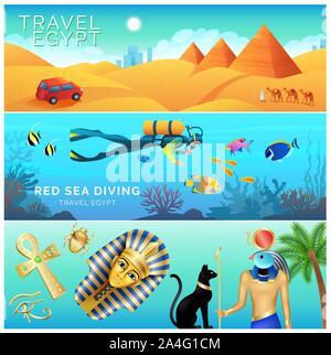 Horizontal banners set, Egypt landscape, tourism and vacation Stock Vector