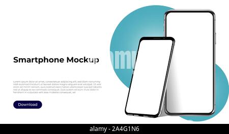 Two phones in two dimensiones on a background of circles for application presenation of ui ux experience Stock Vector