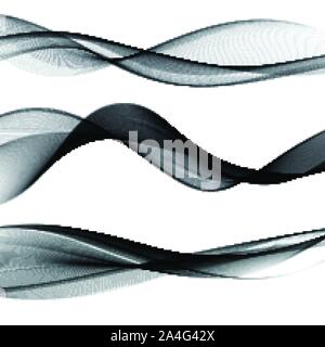 Set abstract gray smoke wave. Transparent wave. Abstract smooth wave vector. Smoke gray wave. Vector Abstract Lines. eps 10 Stock Vector