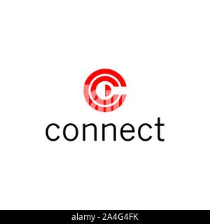 Letter C logotype red color,Technology and digital abstract connection vector logo - Vector Stock Vector