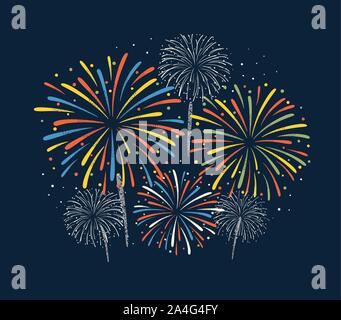 Festive color firework on dark night background. Stock Vector
