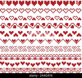 Valentines day red knitted seamless pattern with hearts eps 10 Stock Vector